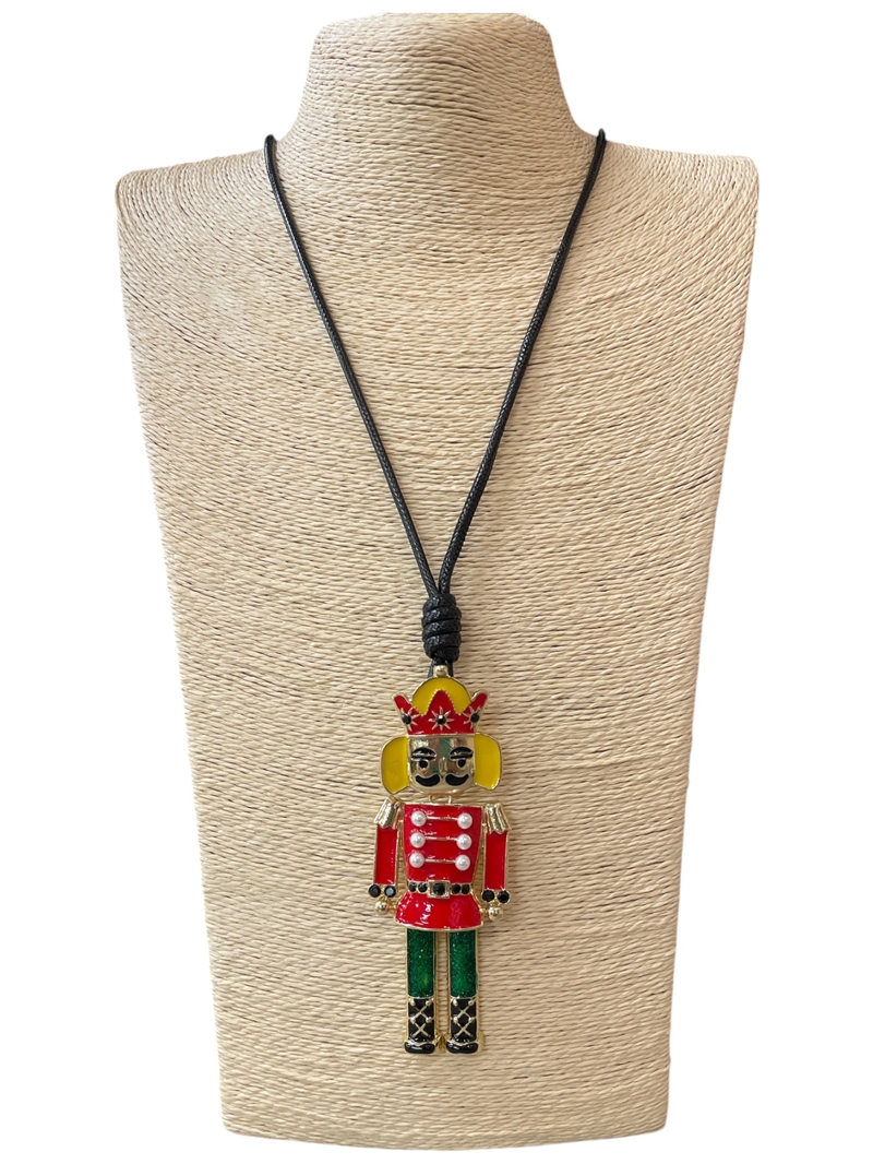 EN34625 RED GREEN  NUTCRACKER  LONG CORD NECKLACE