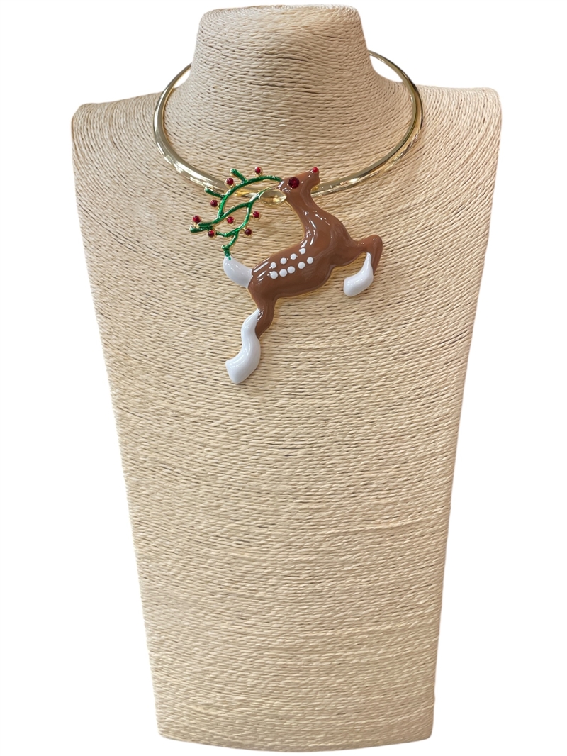 EN34627-1B  BROWN REINDEER SHORT NECKLACE