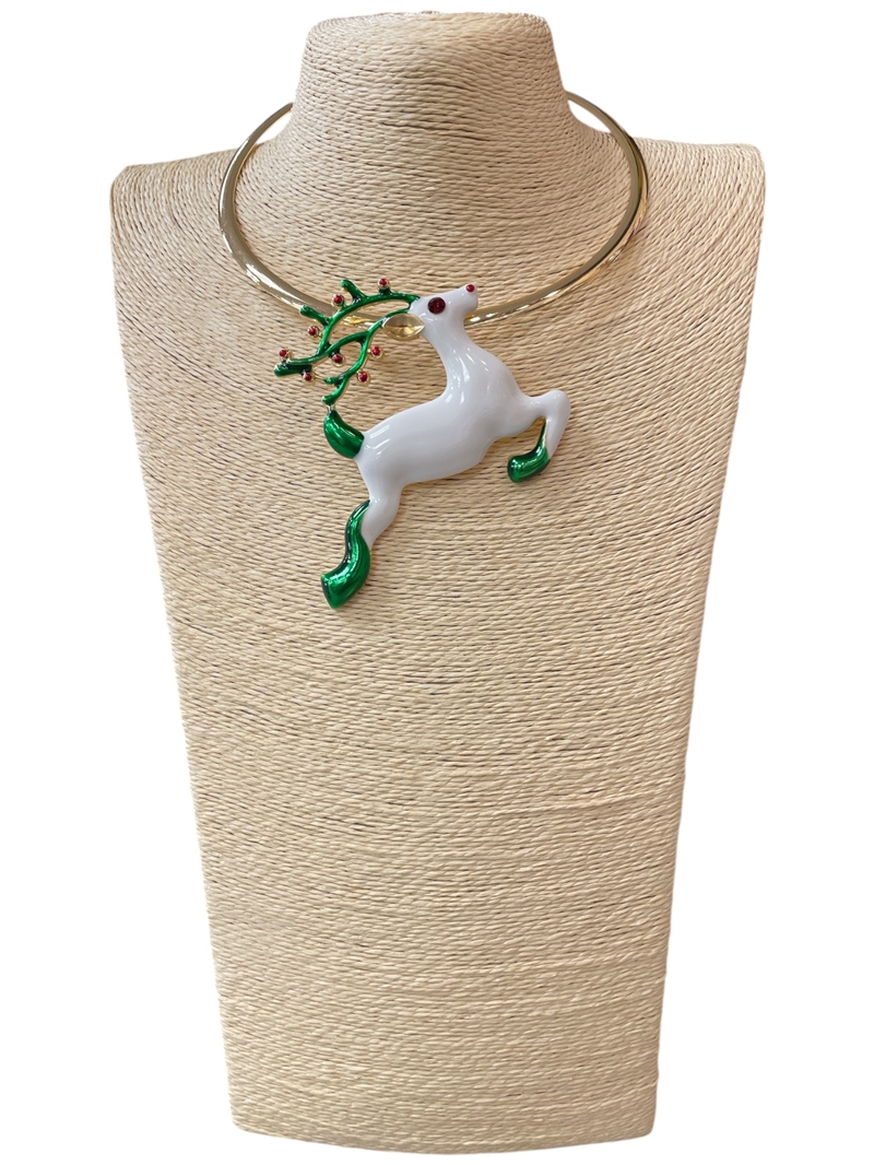 EN34627-1G  WHITE REINDEER SHORT NECKLACE