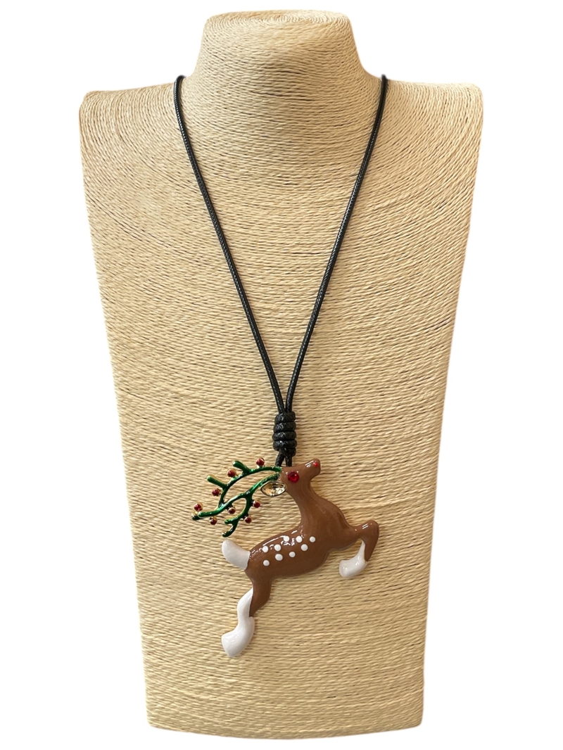 EN34627B  BROWN  REINDEER LONG CORD NECKLACE