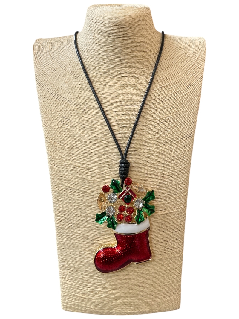 EN34628  CHRISTMAS BOOT  LONG CORD NECKLACE
