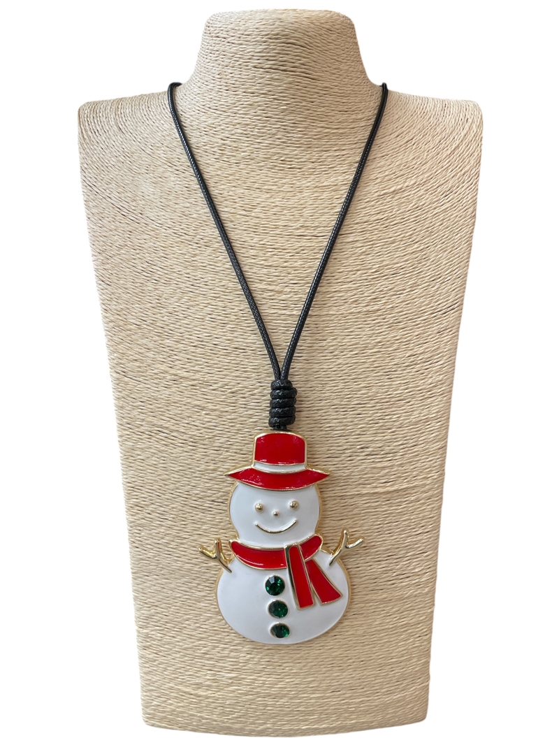 EN34631   GOLD SNOWMAN LONG CORD NECKLACE