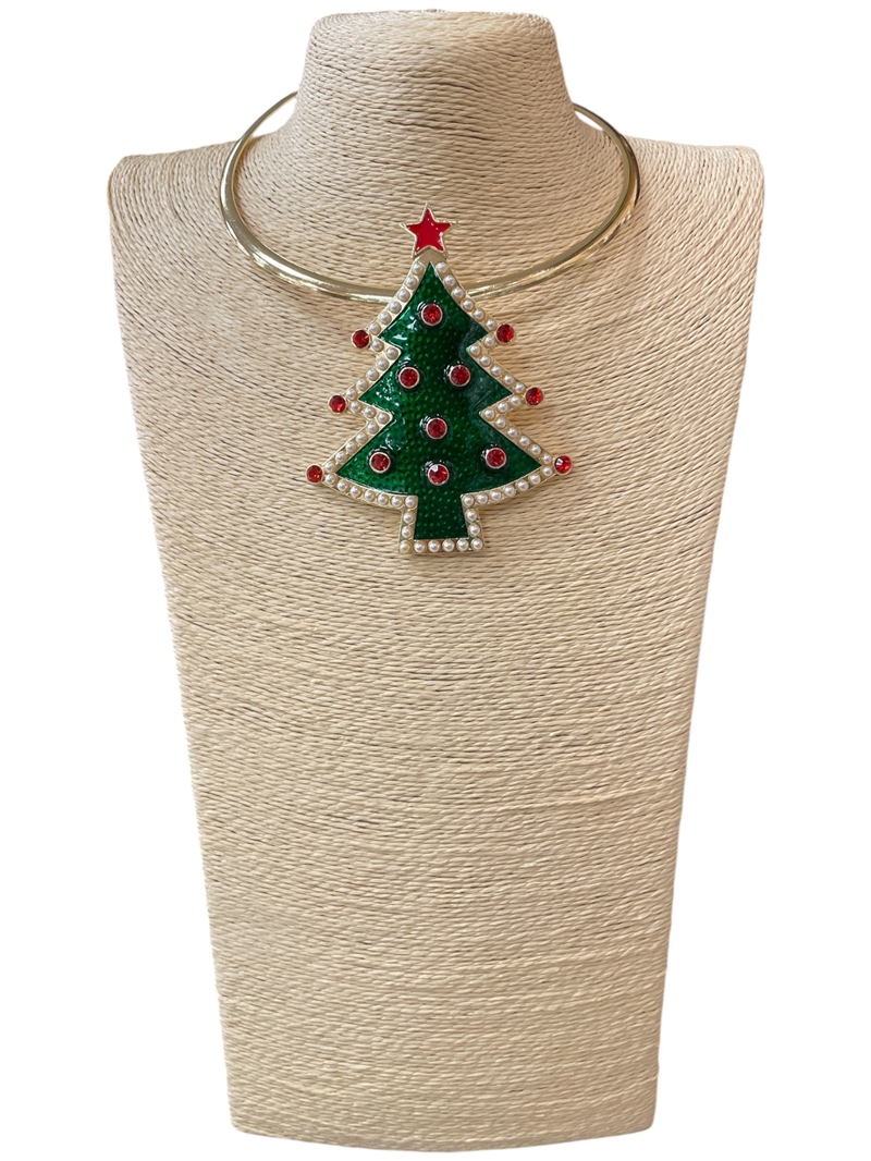 EN34632 -1G GREEN TREE  WITH PEARLS  SHORT NECKLACE
