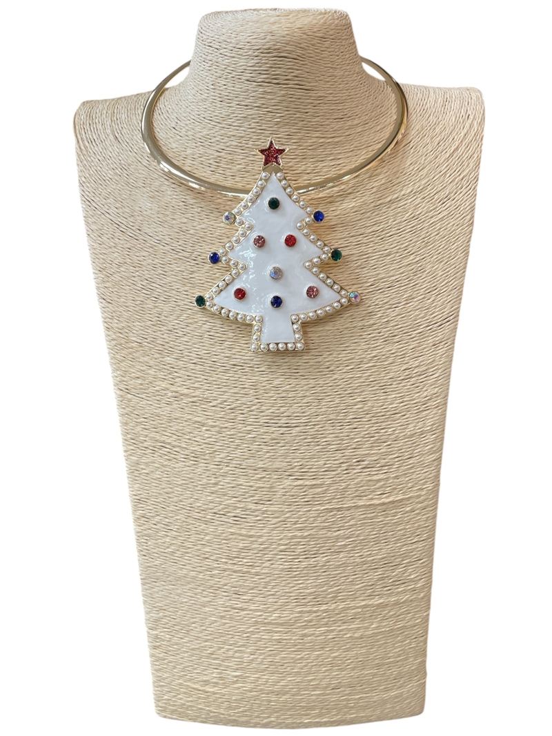EN34632-1W  WHITE MULTI  TREE  WITH PEARLS  SHORT NECKLACE