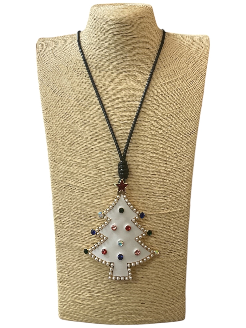 EN34632  TREE  WHITE MULTI  LONG CORD NECKLACE
