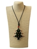 EN34632G  GREEN TREE & PEARLS LONG CORD NECKLACE
