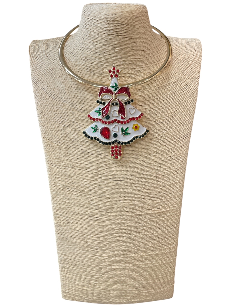 EN34633-1W  WHITE MULTI TREE SHORT NECKLACE