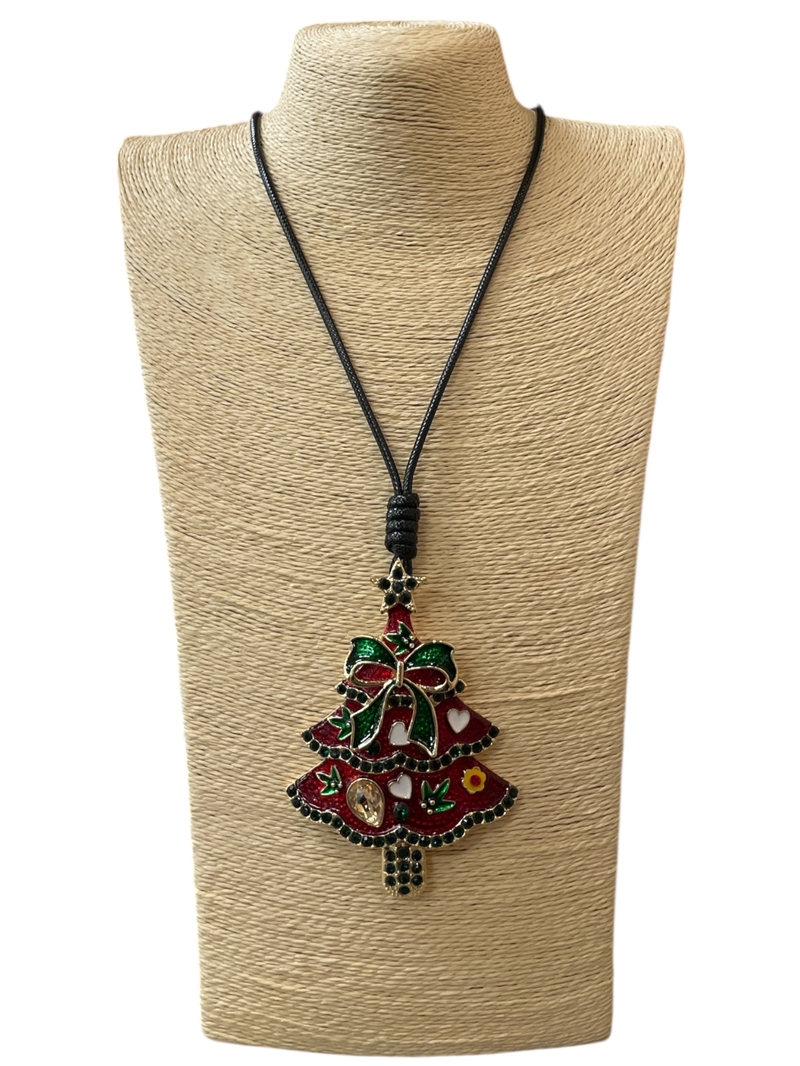 EN34633R  RED GREEN  MULTI LONG CORD NECKLACE