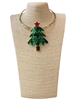 EN40001-1G   GREEN TREE  WITH CRYSTAL STONE SHORT NECKLACE