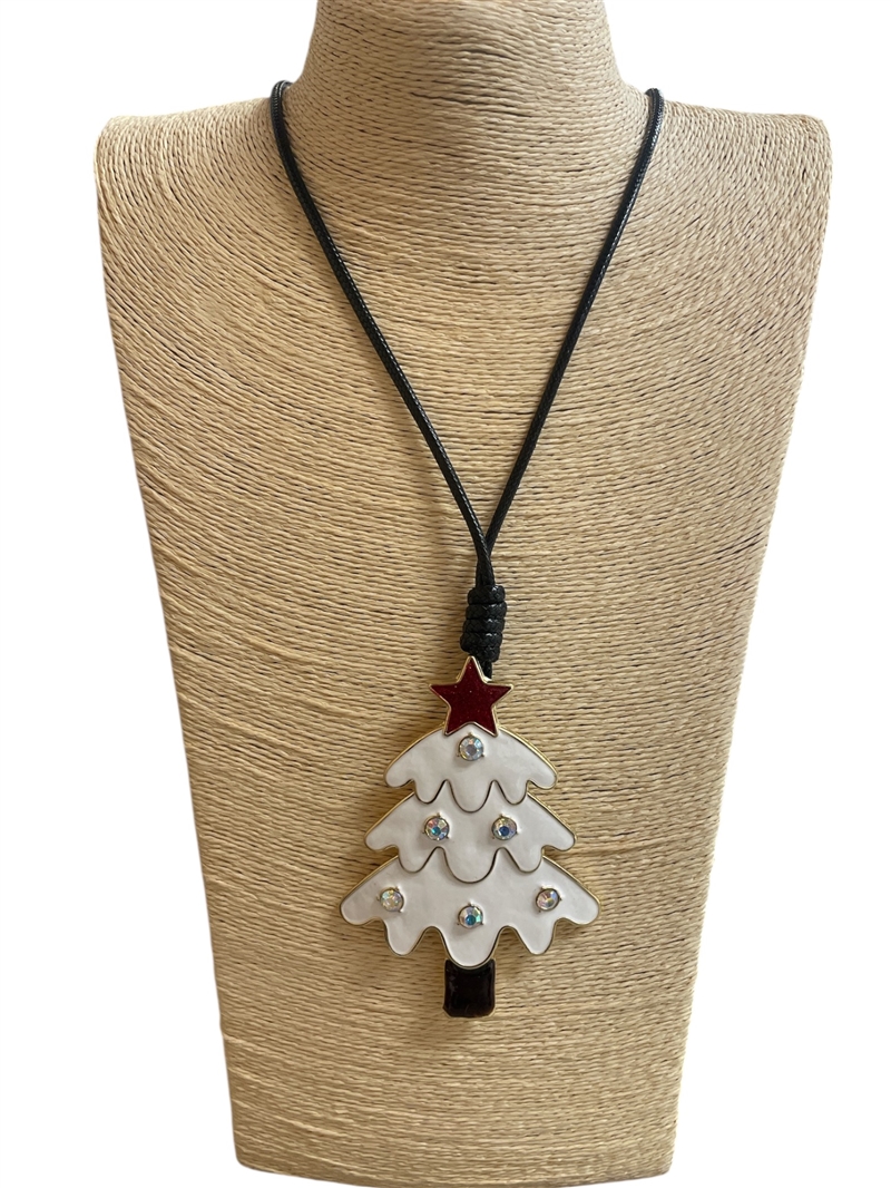 EN40001W   WHITE TREE LONG CORD NECKLACE