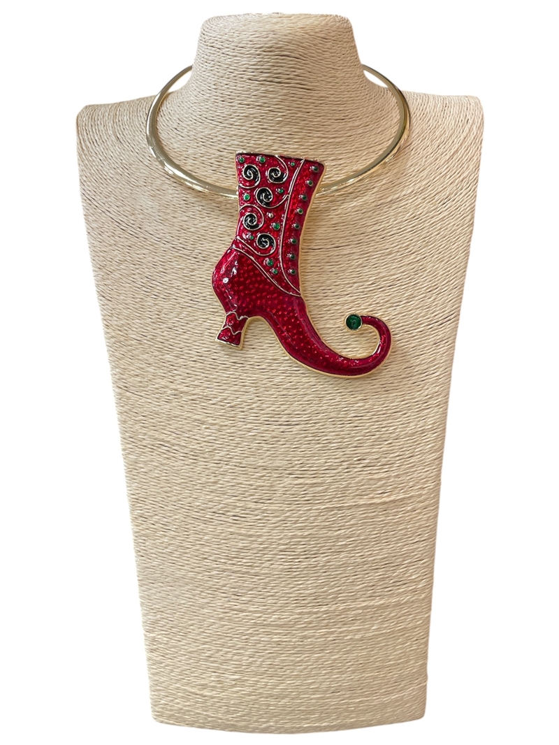 EN40002-1G  X-MAS RED BOOT  SHORT NECKLACE