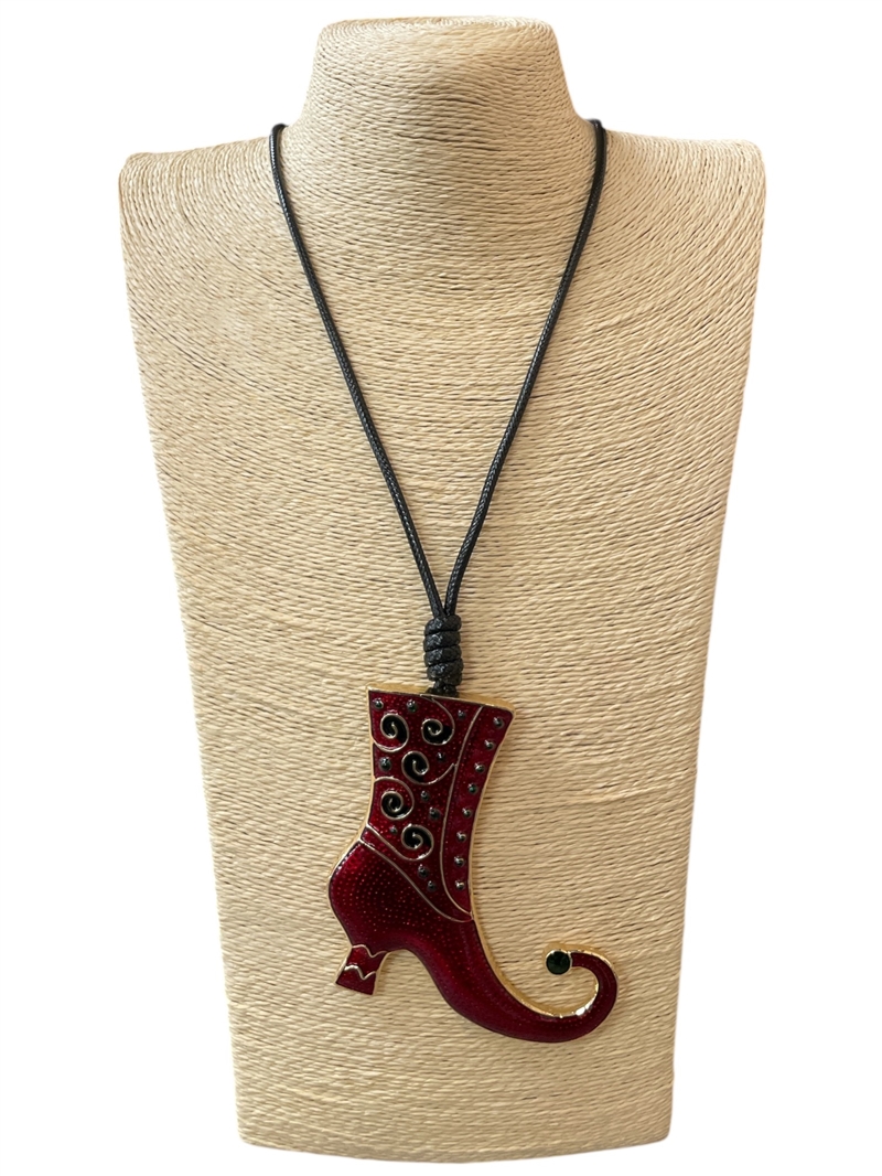 EN40002   RED ELF BOOT  LONG CORD NECKLACE
