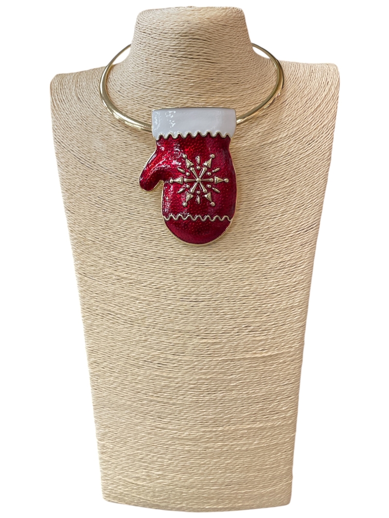 EN40004-1G   SANTA'S RED MITTEN  SHORT NECKLACE