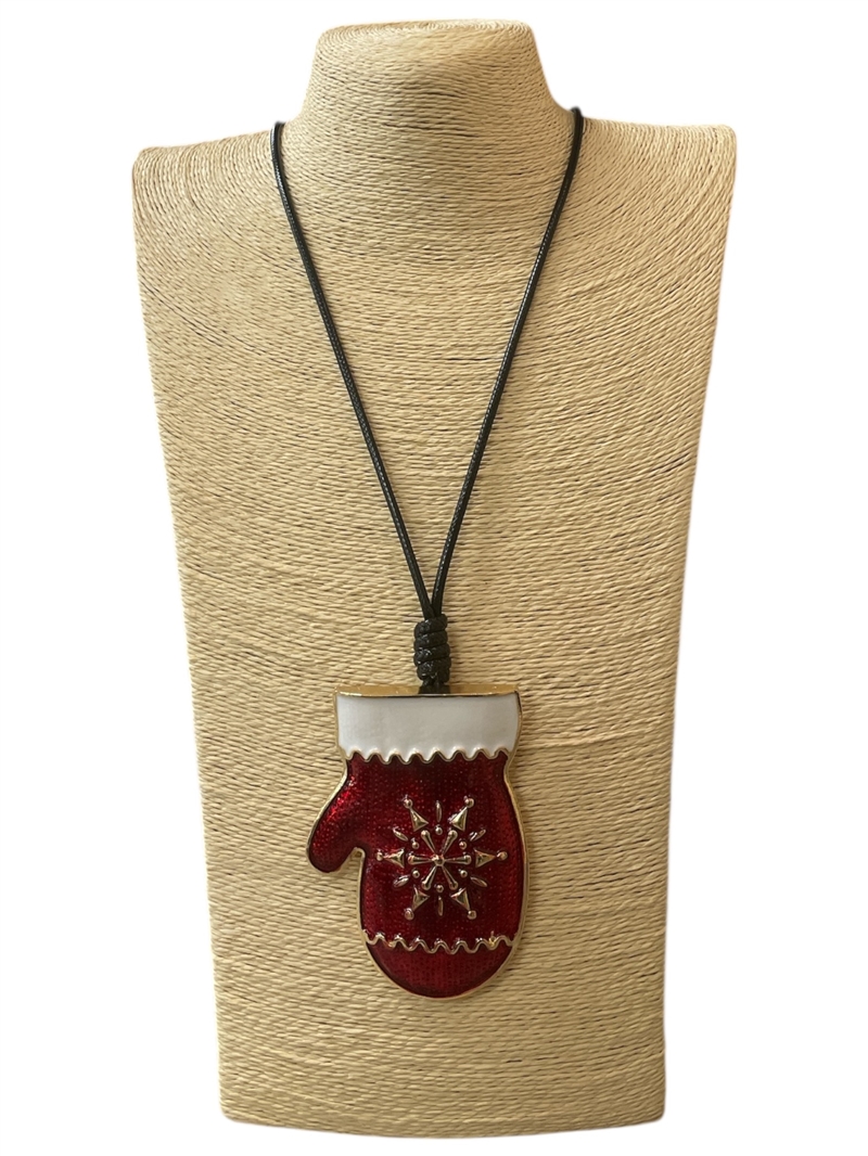 EN40004 SANTA'S RED MITTEN  LONG CORD NECKLACE