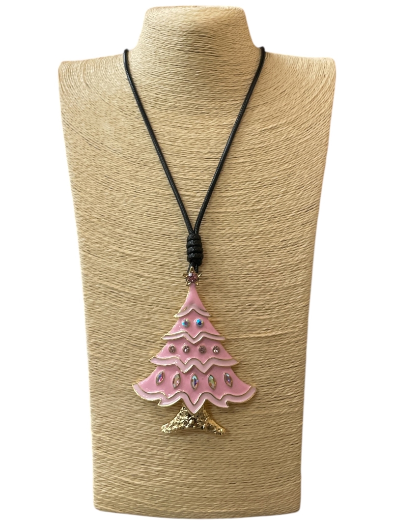 EN40005P  PINK TREE LONG CORD NECKLACE