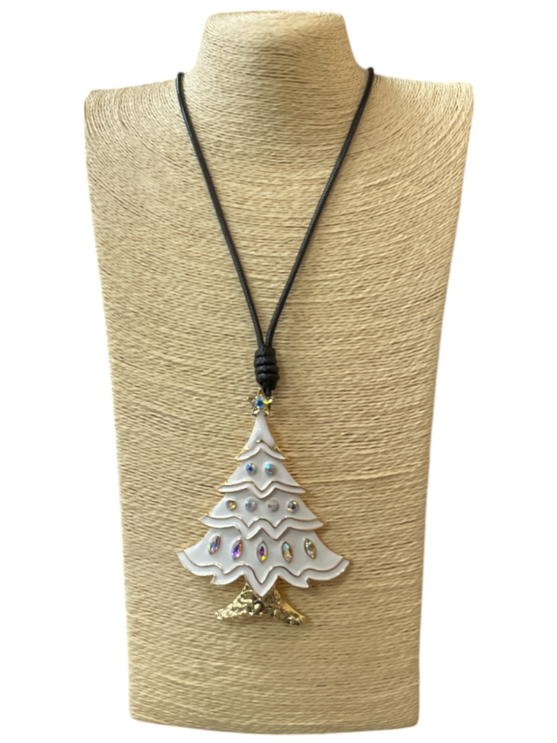 EN40005W   WHITE TREE  LONG CORD NECKLACE