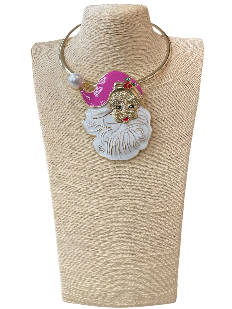 EN40007-1P  PINK HAT PEARL SANTA SHORT NECKLACE