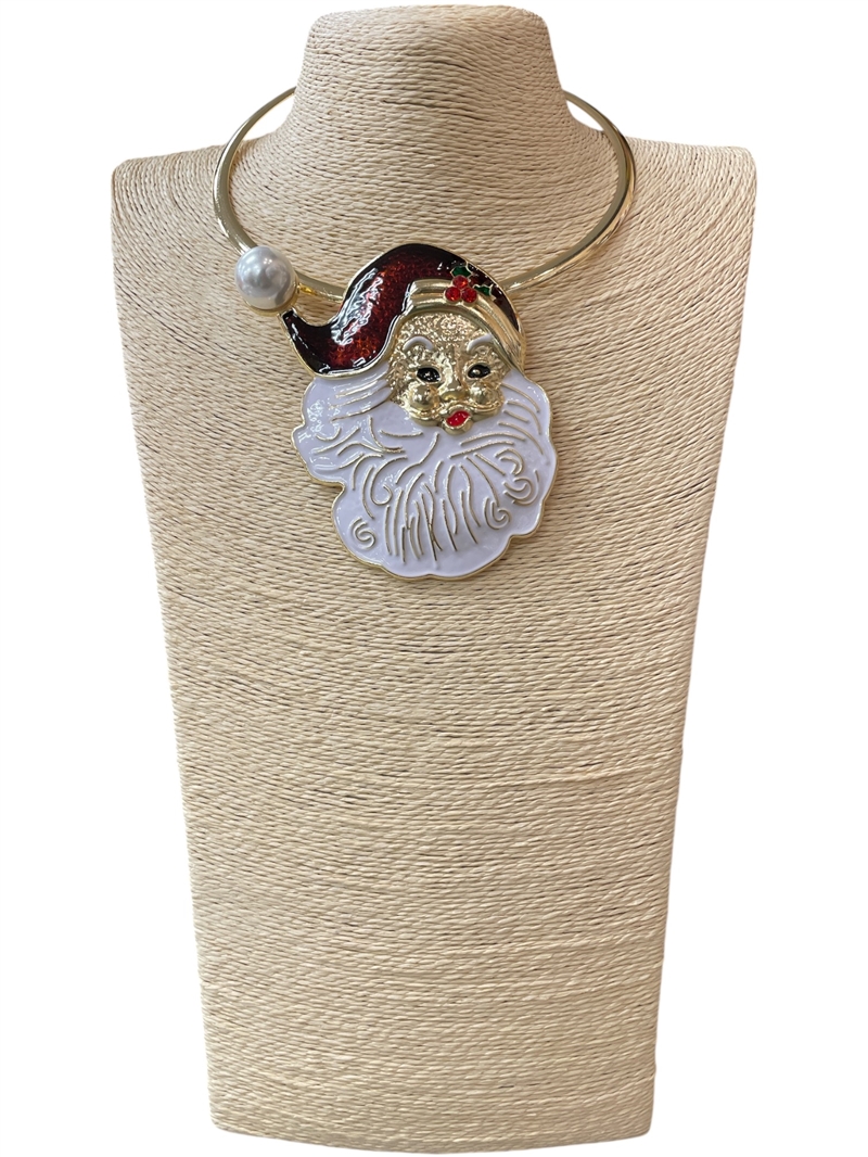 EN40007-1R BROWN HAT PEARL SANTA SHORT NECKLACE