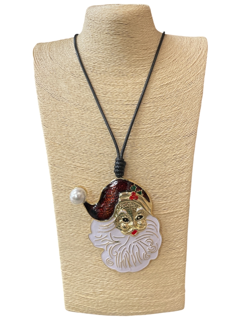 EN40007B   BROWN HAT SANTA  LONG CORD NECKLACE