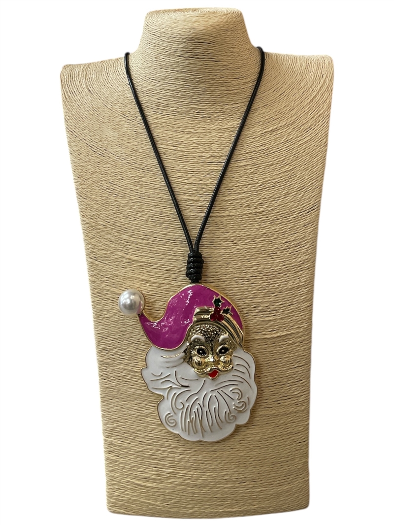 EN40007P  PINK HAT SANTA  LONG CORD NECKLACE