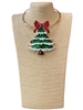 EN40008-1G   RED BOW & GREEN TREE SHORT NECKLACE