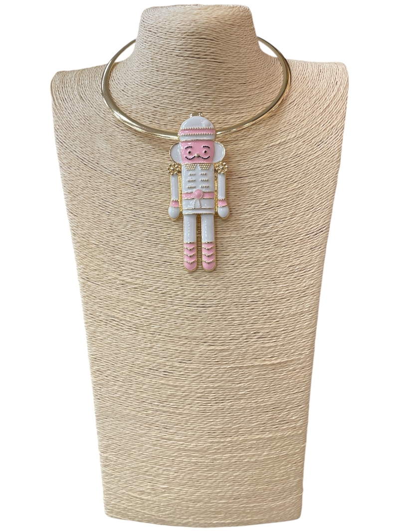 EN40010-1G   PINK AND WHITE NUTCRACKER  SHORT NECKLACE