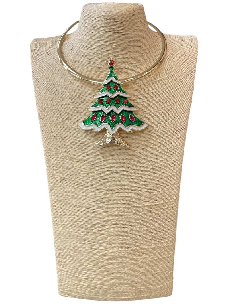 EN4005-1G  GREEN & RED TREE  SHORT NECKLACE