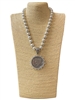 EN40075 TWO TONE LIBERTY COIN CHUNKY LONG PEARL NECKLACE