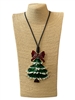 EN4008G  RED BOW & GREEN  TREE  LONG CORD NECKLACE