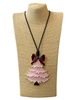 EN4008P  RED BOW & PINK TREE  LONG CORD NECKLACE