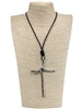 EN7801 HAMMERED SILVER TWISTED THIN CROSS LONG NECKLACE