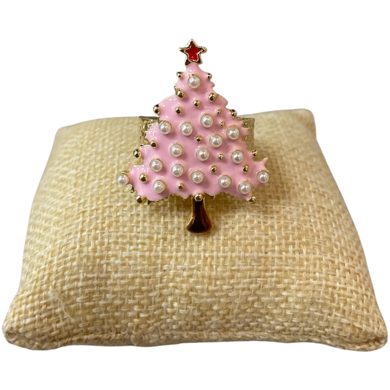 EN9009 PEARL PINK  XMAS TREE STRETCH RING