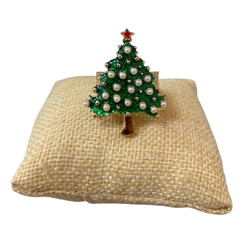 EN9009G PEARL GREEN XMAS TREE STRETCH RING