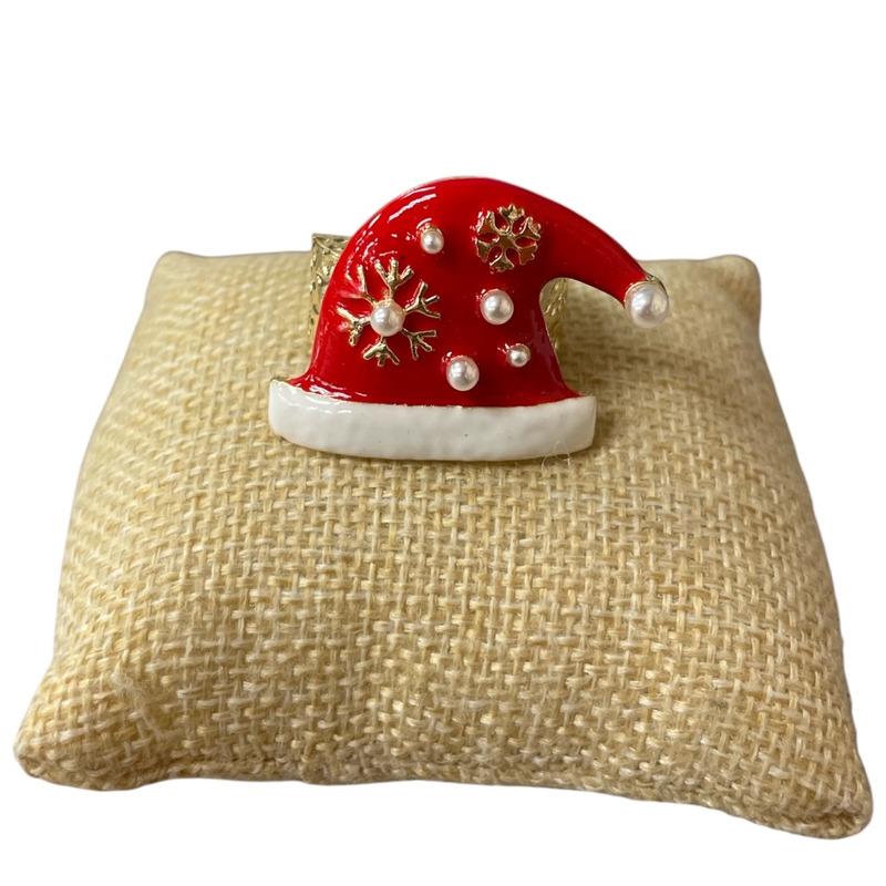 EN9021 PEARLS RED SANTA'S HAT STRETCH RING