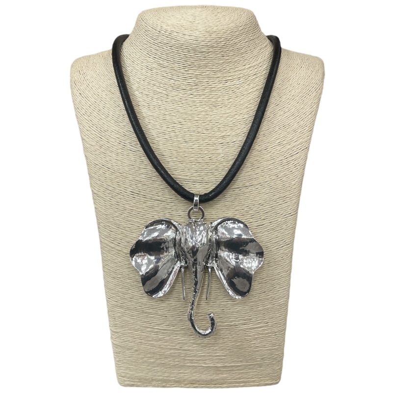 ENEP01  ELEPHANT HEAD LEATHER CORD SHORT NECKLACE