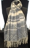 ESC10110-1 CHARCOAL TRIVAL PATTERN FRINGE LONG SCARF