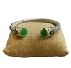 FB1381 GREEN CRYSTAL THICK TWO TONE ANTIQUE CUFF BRACELET
