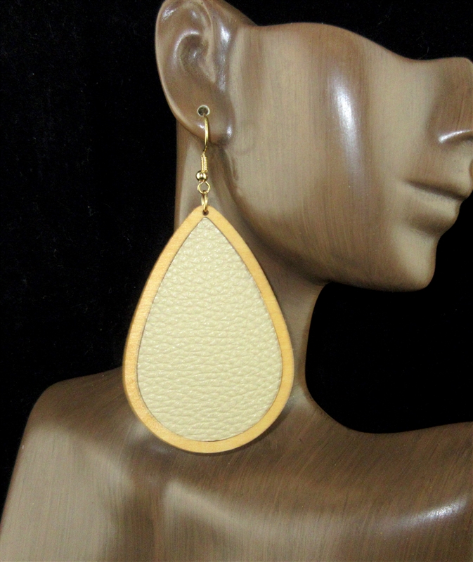 FER4031 WOODEN LEATHER TEARDROP EARRINGS