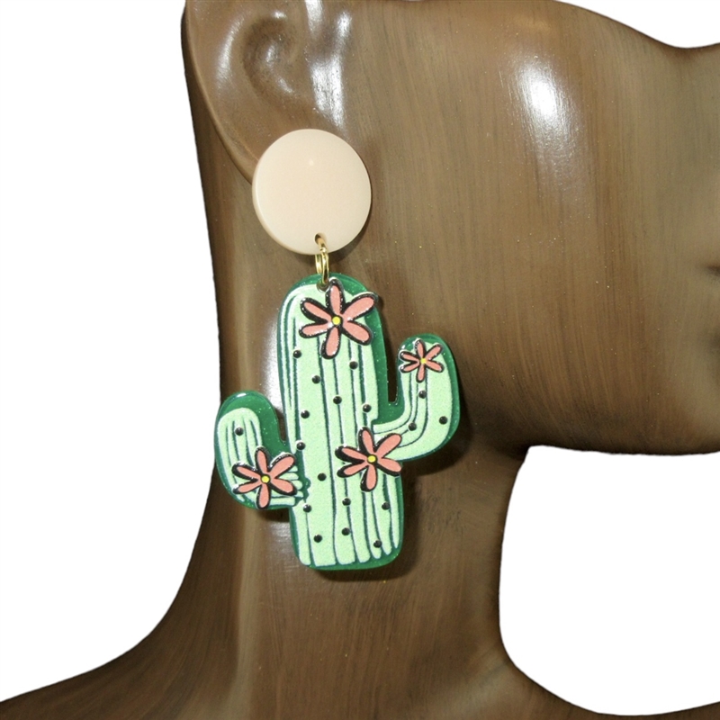 FER5226 CACTUS ACRYLIC POST DANGLE EARRINGS