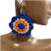 FER5653  BLUE  FLOWER FABRIC   EARRINGS
