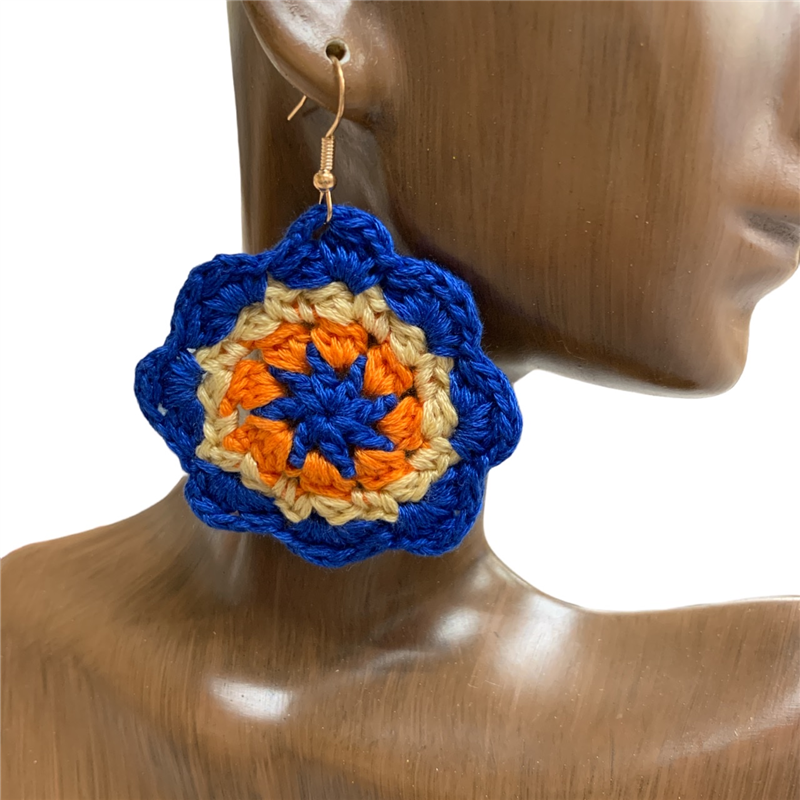 FER5653  BLUE  FLOWER FABRIC   EARRINGS