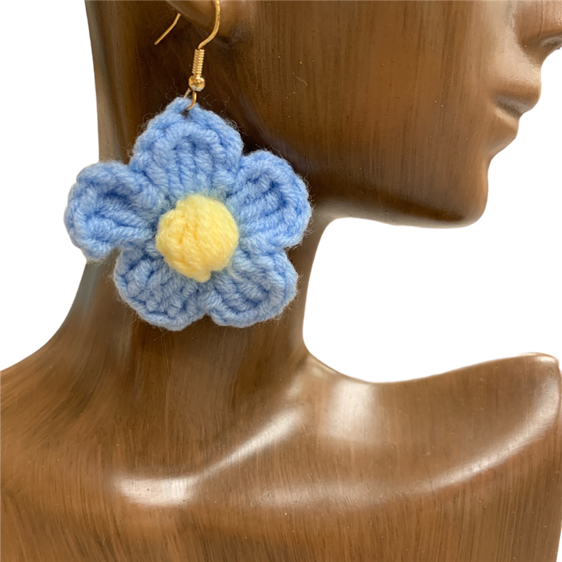FER5696  BLUE  FLOWER FABRIC   EARRINGS