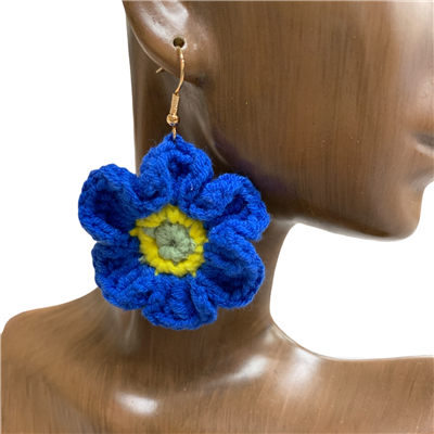 FER5698 BLUE  FLOWER FABRIC   EARRINGS