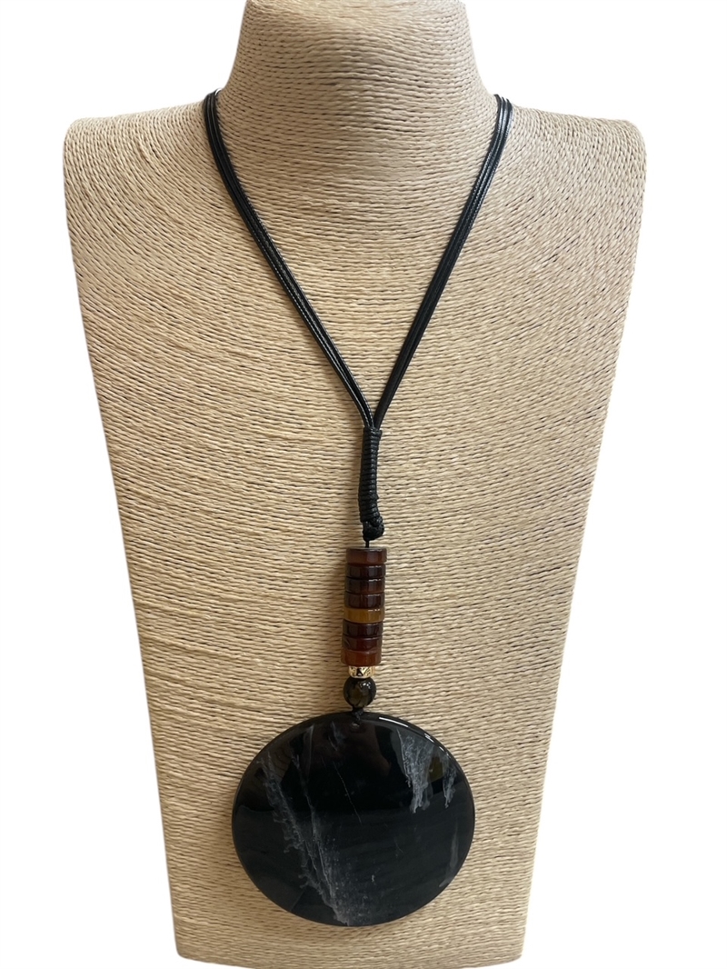 FTL-7 LARGE ACRYLIC CIRCLE PENDANT LONG NECKLACE