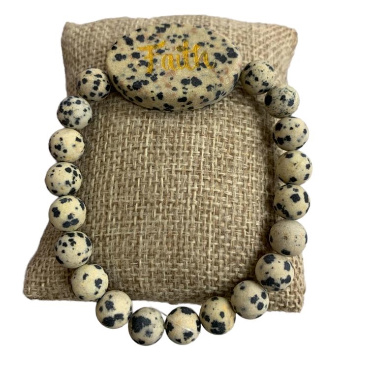 GB2649-1 FAITH  DALMATIAN SEMI-PRECIOUS STONE BRACELET