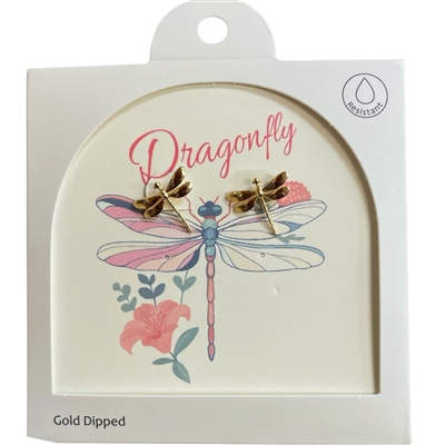 GDA501E DRAGONFLY 18K GOLD DIPPED EARRINGS