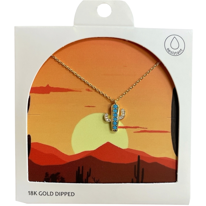 GDA5108N TURQUOISE CACTUS 18K GOLD DIPPED NECKLACE