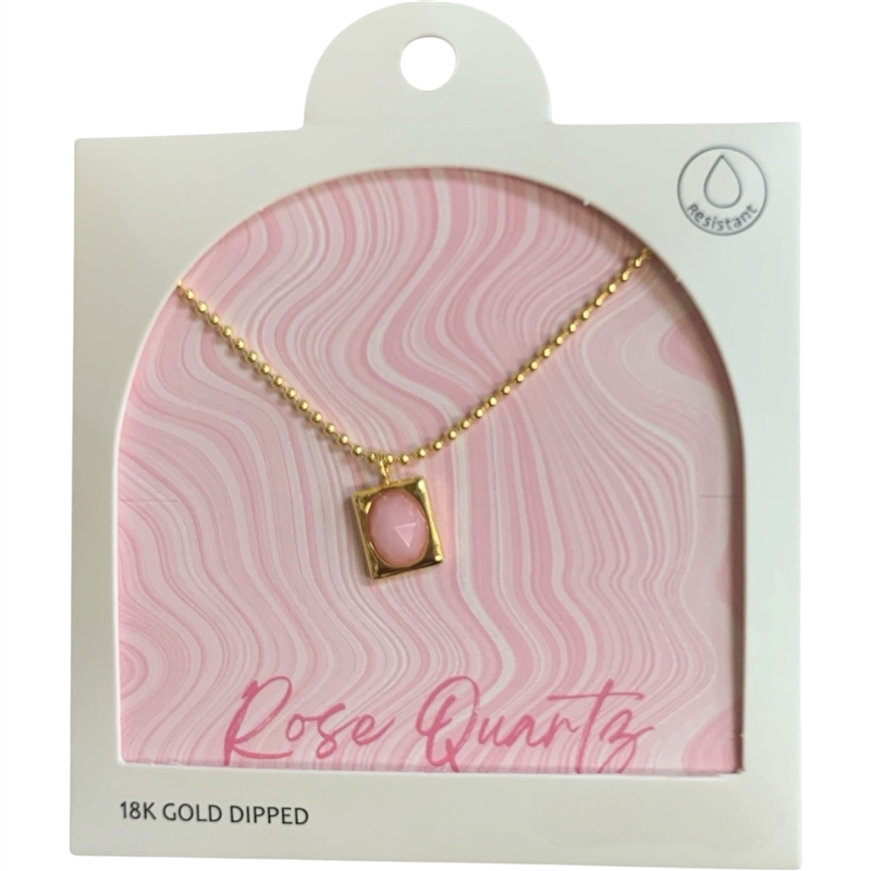 GDA5115N ROSE QUARTZ STONE 18K GOLD DIPPED NECKLACE