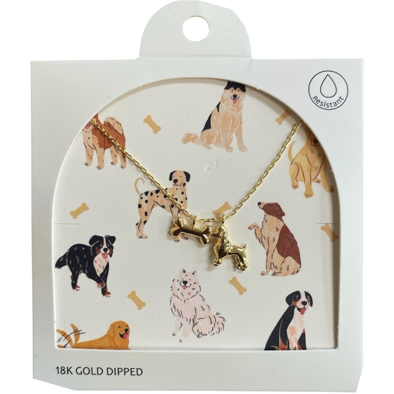 GDA5139N DOG & BONE 18K GOLD DIPPED NECKLACE