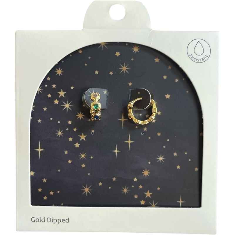 GDA5152E STONE HOOPS 18K GOLD DIPPED EARRINGS